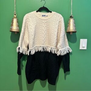 SJYP Oversized Two-Tone Fringe Sweater